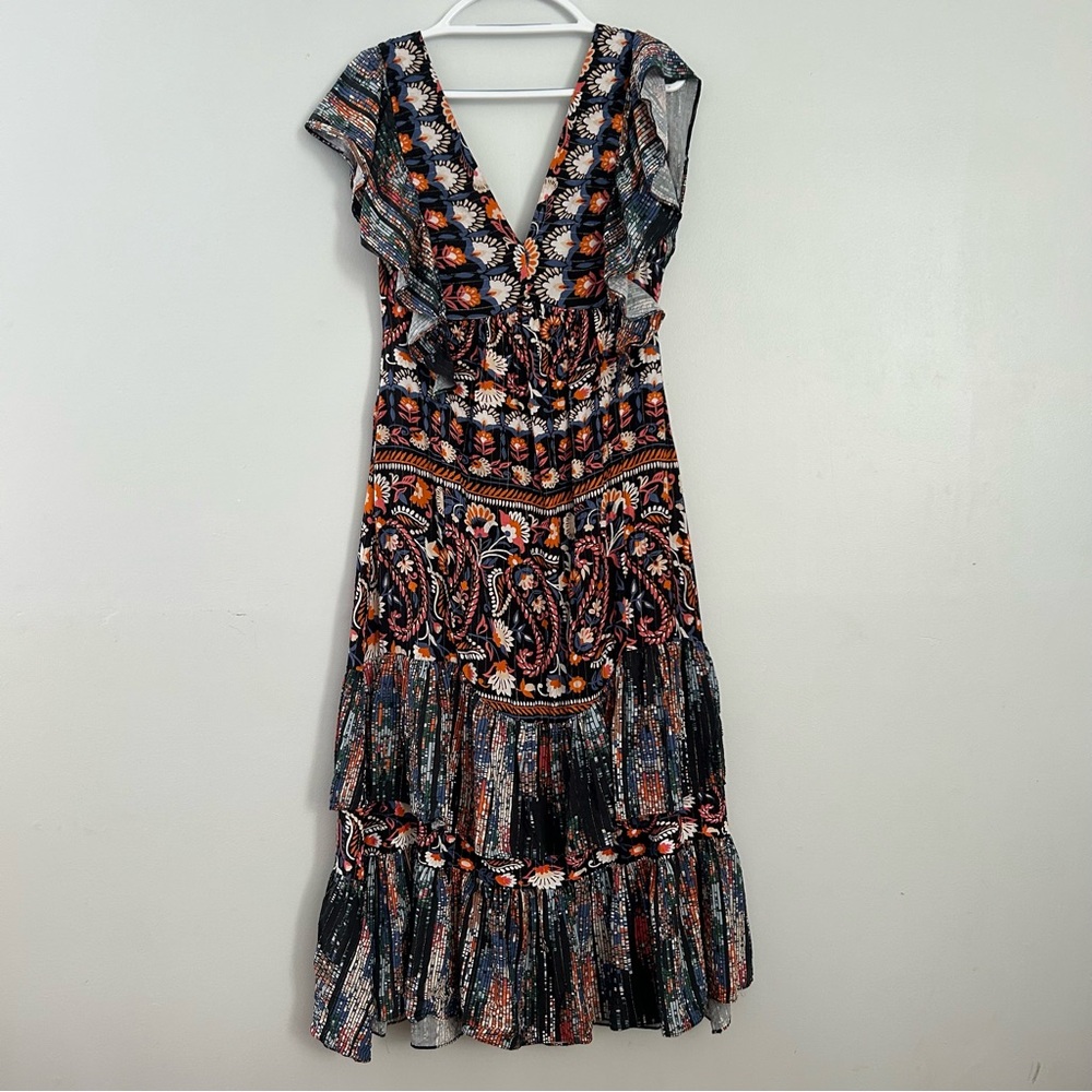 Forever 21 Ornate Floral Tiered Ruffle Maxi Dress. S